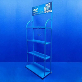 Торговий стелаж для автомасел на 4 полиці з рекламною панеллю, синій