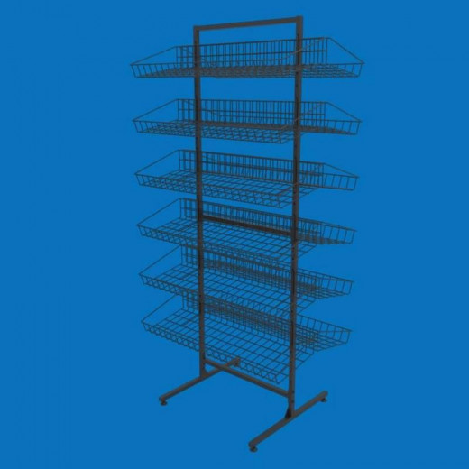 Стеллаж торговый сетчатый Ева-60 двухсторонний на 12 корзин наклонных, черный