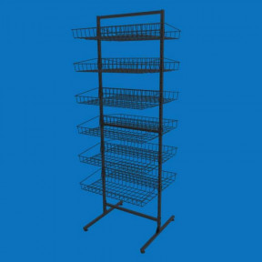 Стеллаж торговый сетчатый Ева-60 двухсторонний на 12 корзин прямых, черный