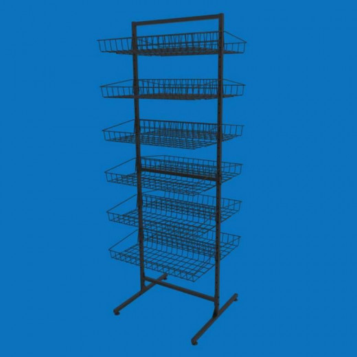 Стеллаж торговый сетчатый Ева-60 двухсторонний на 12 корзин прямых, черный