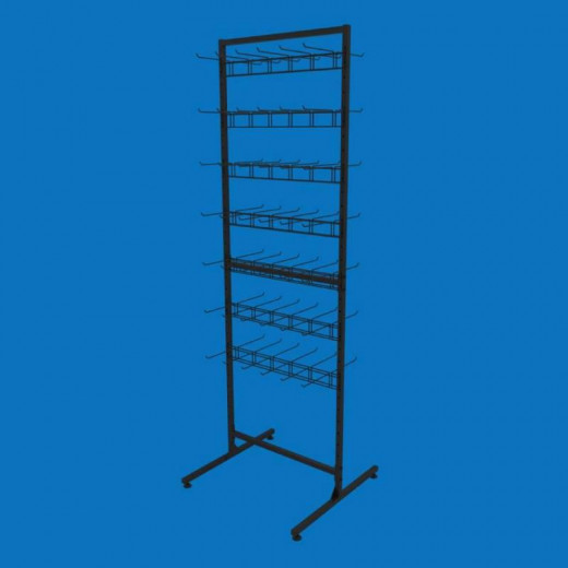 Стойка торговая Ева-60 двухсторонняя на 14 секций одинарных крючков, черная