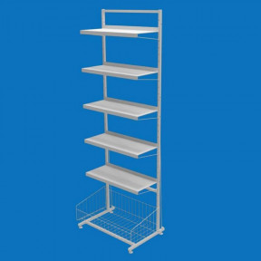 Стелаж торговий з листовими полицями 5 шт. і кошик накопичувальний, чорний