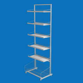 Стелаж торговий з листовими полицями 5 шт. і кошик накопичувальний