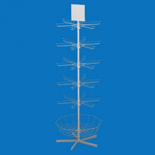 Стойка торговая Долли 30 кронштейнов с ценникодержателем, топпер и корзина