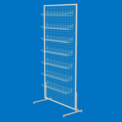 Стойка-сетка 100х180 с корзинами 85х15 (7 штук), белая