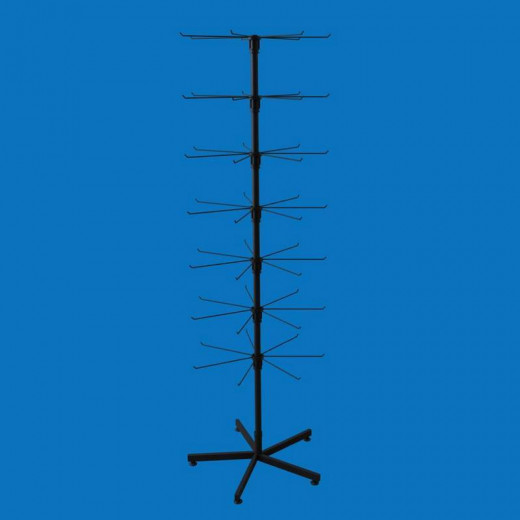 Стойка вертушка с крючками напольная Елка 49 кронштейнов (7 ярусов), 5-ти лучевая опора, черная