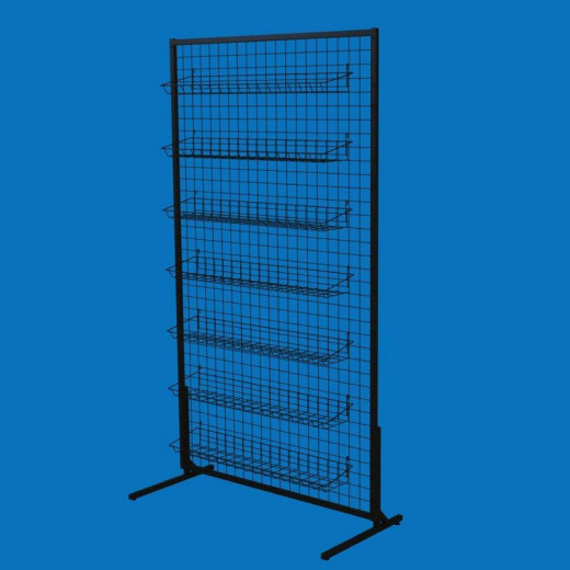 Стойка-сетка 100х180 с корзинами 85х15 (7 штук), черная