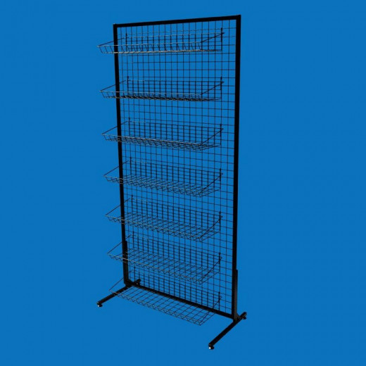 Стойка-сетка 100х200 с корзинами 85х25 (7 штук), черная