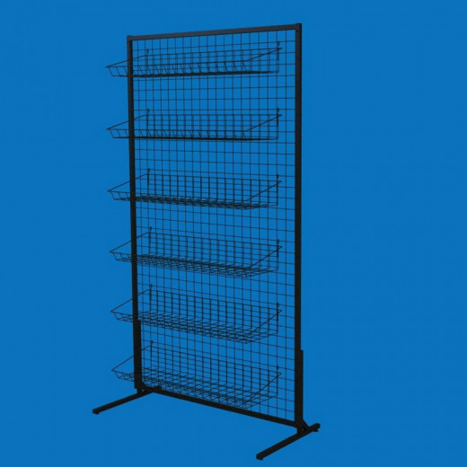 Стойка-сетка 100х180 с корзинами 85х25 (6 штук), черная