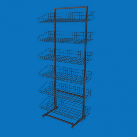 Стеллаж сетчатый на 6 корзин наклонных Ева-90, черный